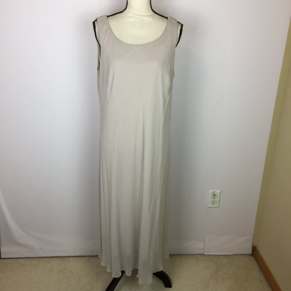 SLNY Midi Dress Size 16 Womans Beige Chiffon Sleeveless Lined Scoop Neck sheer